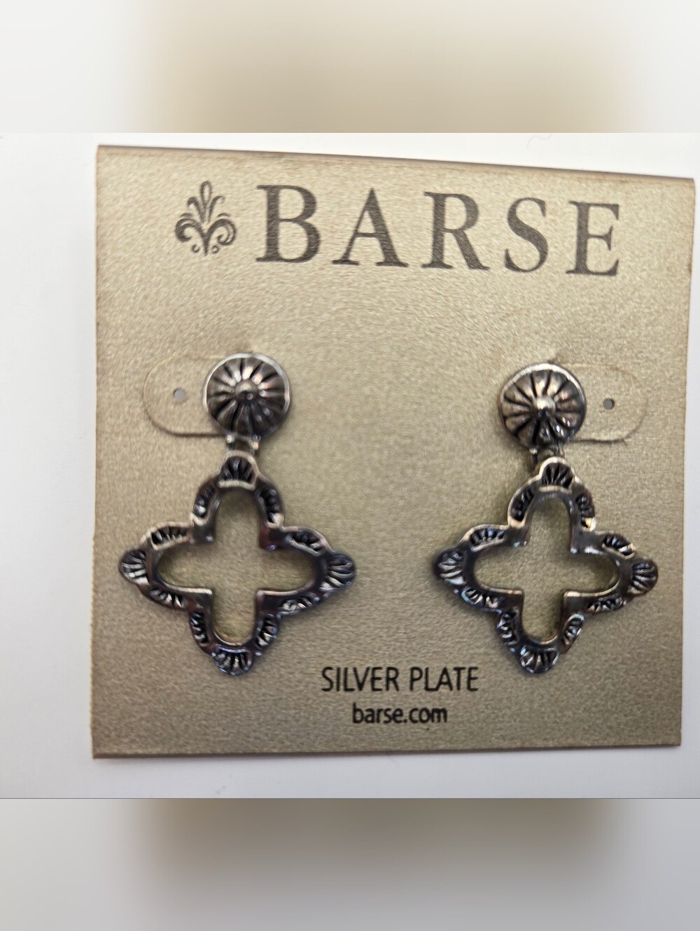NOS Barse Silver-Plated Floral Quatrefoil Drop Earrings Vintage Southwest Bali